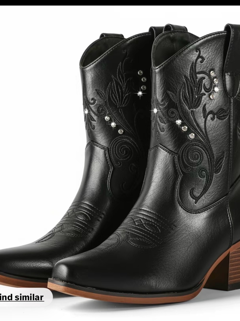 Black Women's Embroidered Western Boots with Crystal Accents